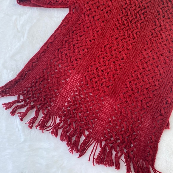 Knit holiday, festive, merry red scarf with fringe detailing - Picture 1 of 3